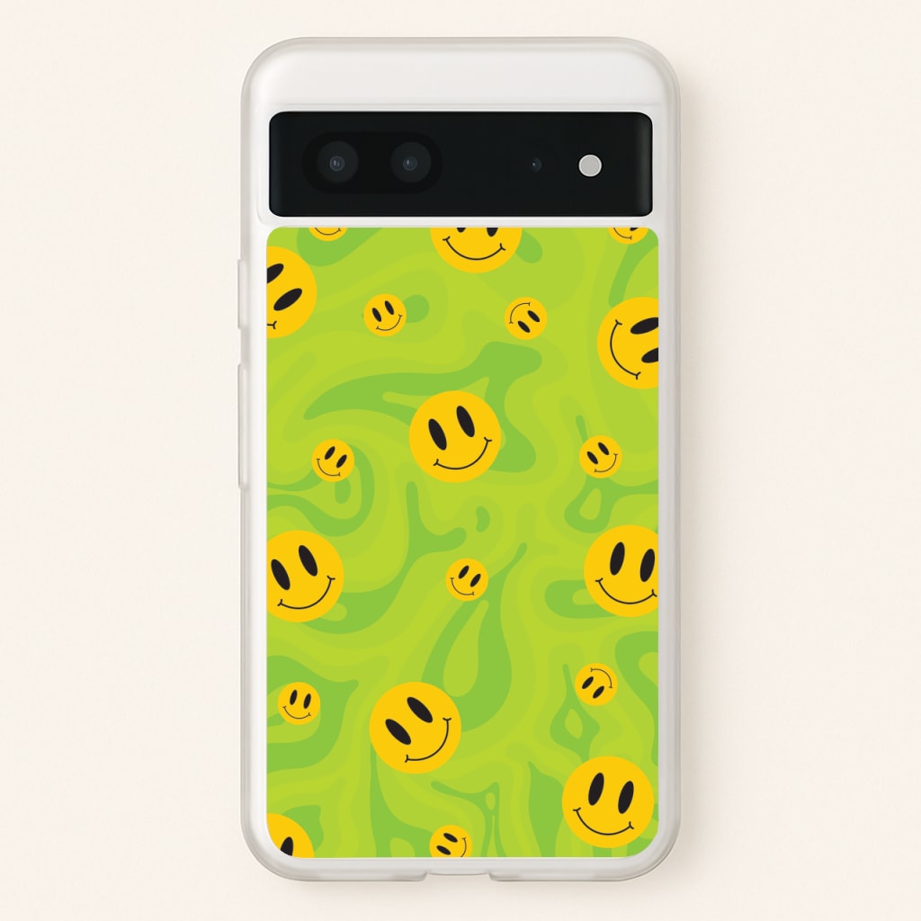 Green Wavey Smileys Pattern - Psychedelic Phone Case for Google Pixel 7