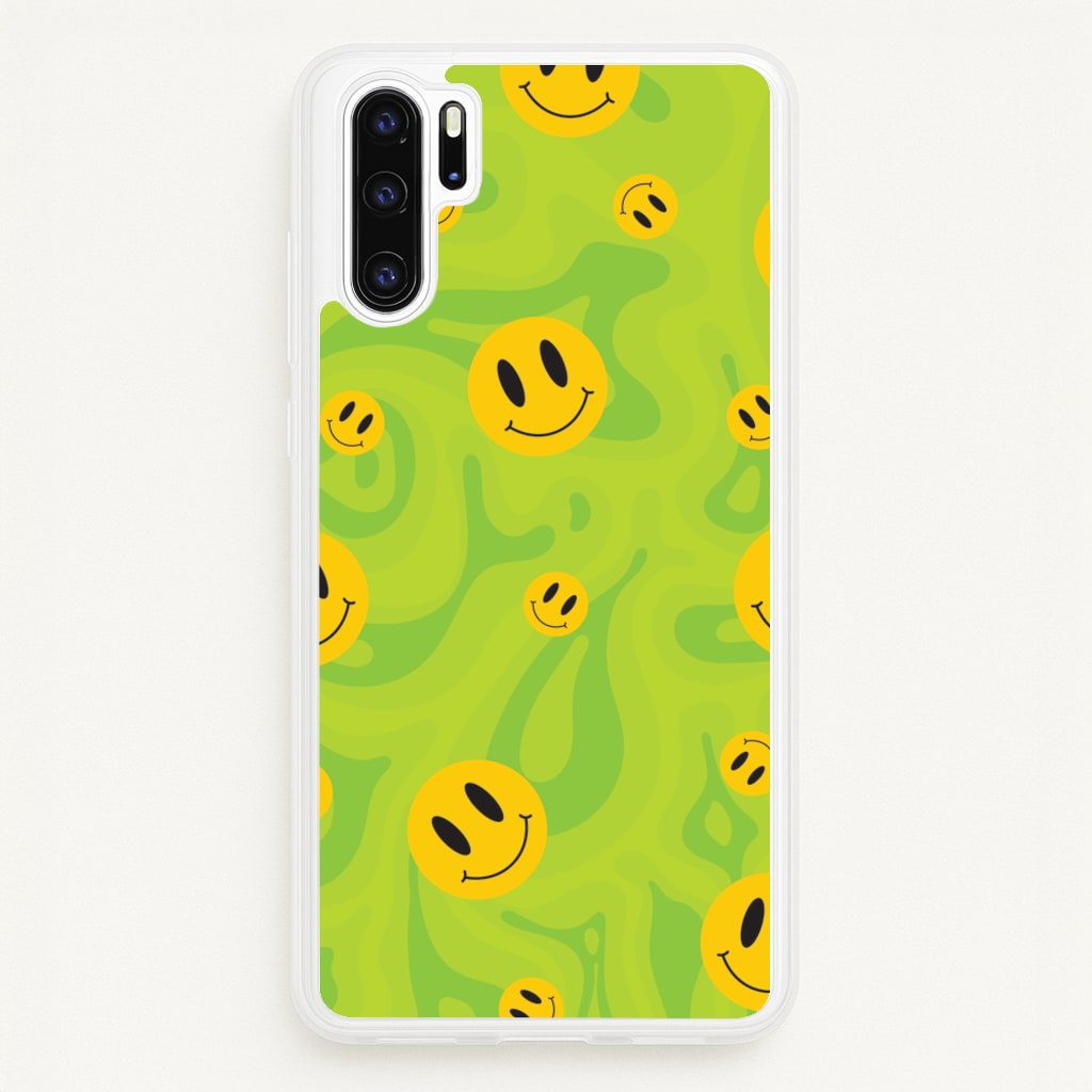 Green Wavey Smileys Pattern - Psychedelic Phone Case for Huawei P30 Pro