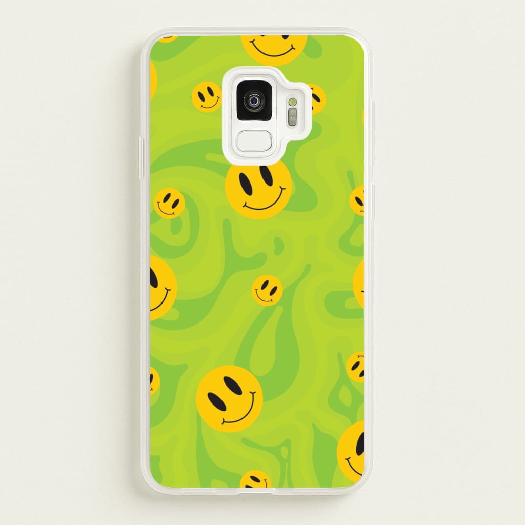 Green Wavey Smileys Pattern - Psychedelic Phone Case for Galaxy S9