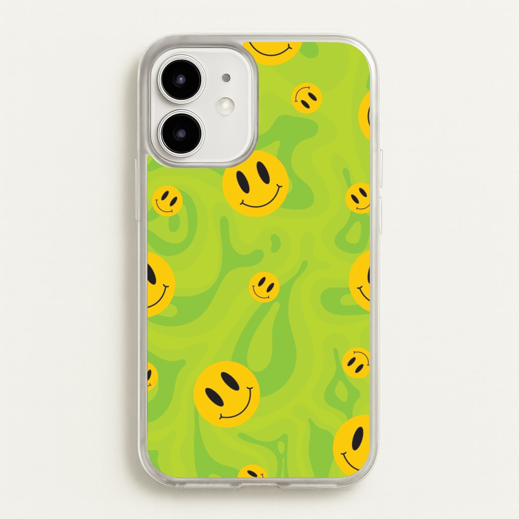 Green Wavey Smileys Pattern - Psychedelic Phone Case for iPhone 12 Mini