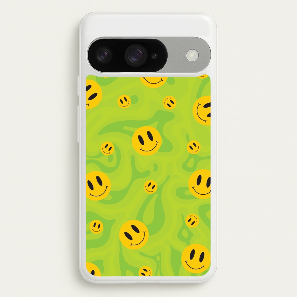 Green Wavey Smileys Pattern Phone Case for Google Pixel 10 / 10 Pro