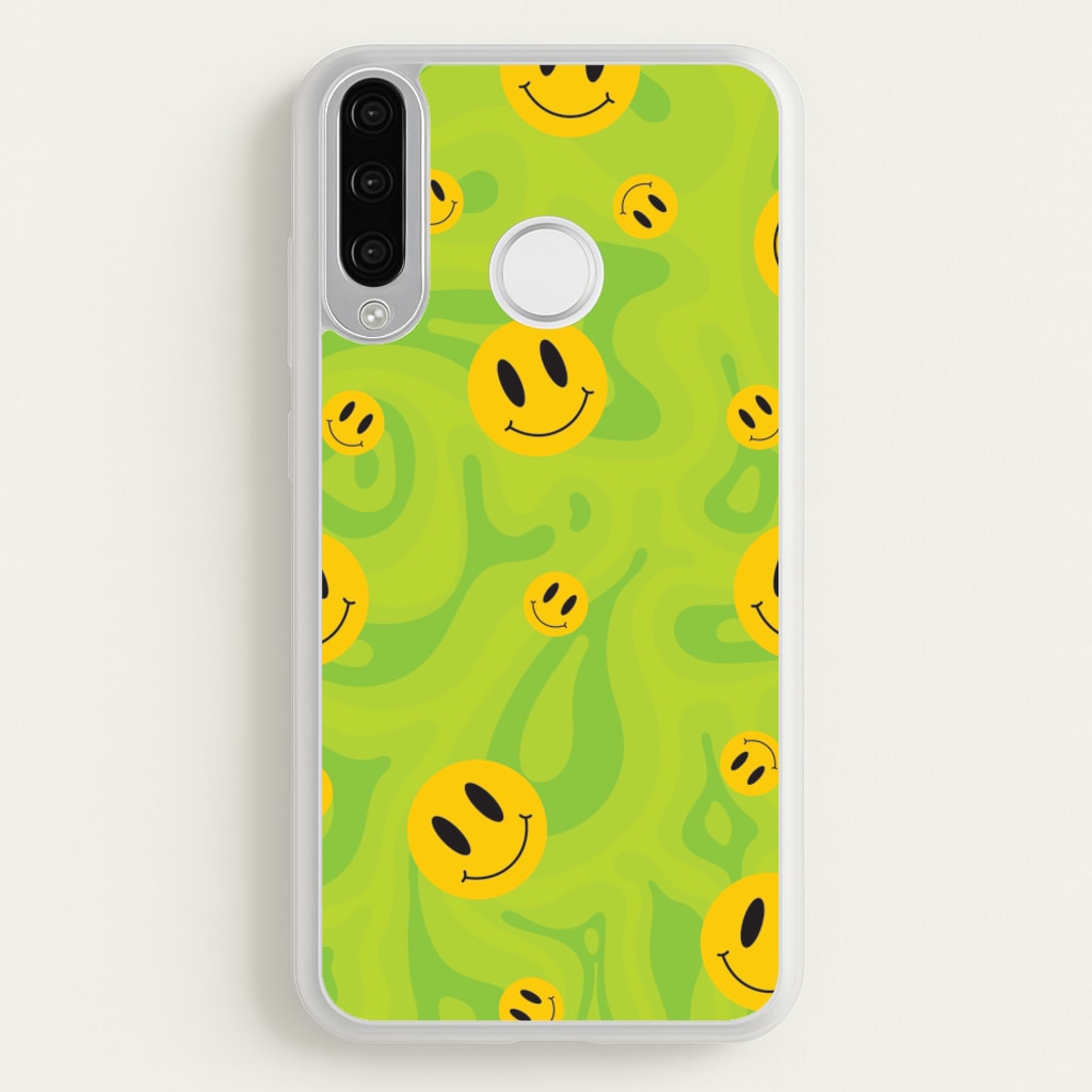 Green Wavey Smileys Pattern - Psychedelic Phone Case for Huawei P30 Lite