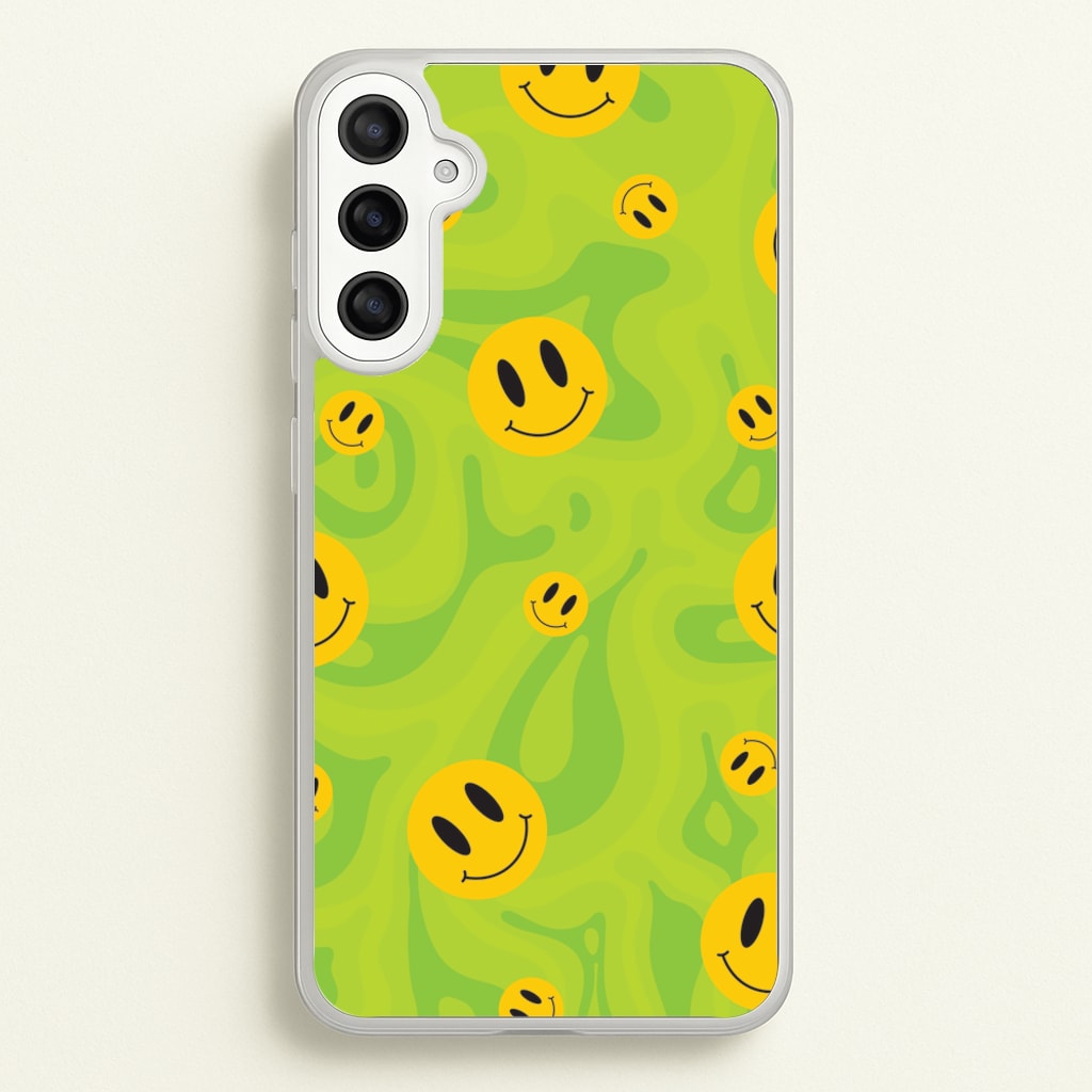 Green Wavey Smileys Pattern - Psychedelic Phone Case for Galaxy A36