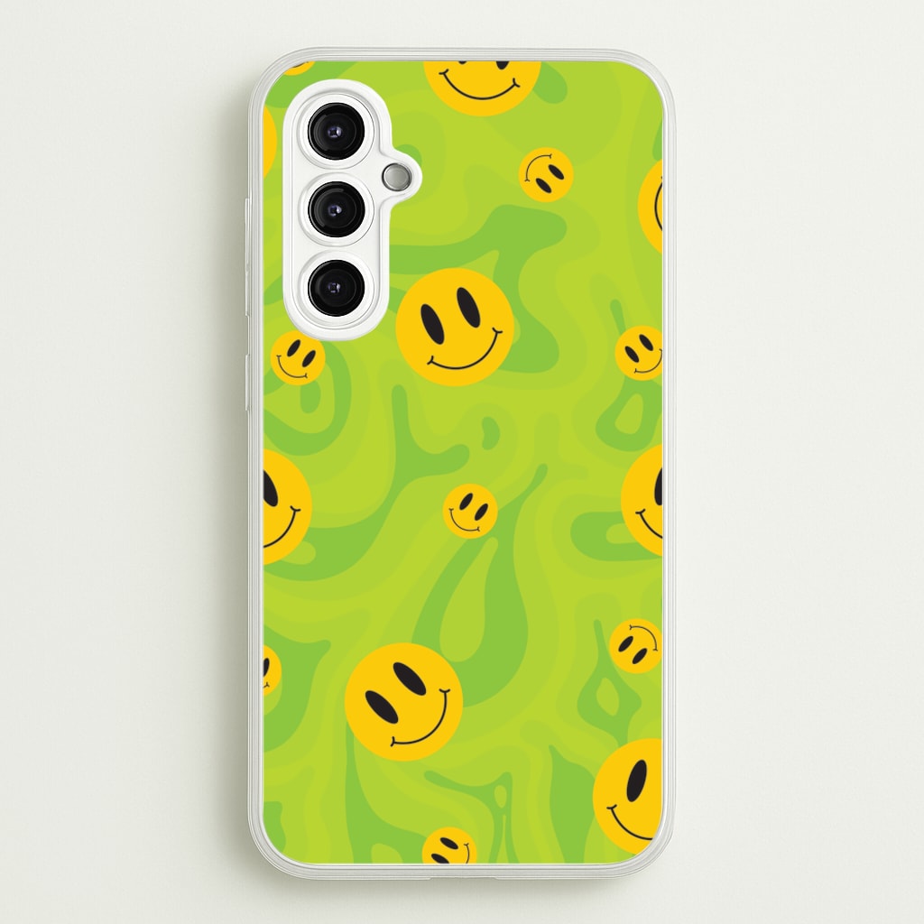 Green Wavey Smileys Pattern - Psychedelic Phone Case for Galaxy A14