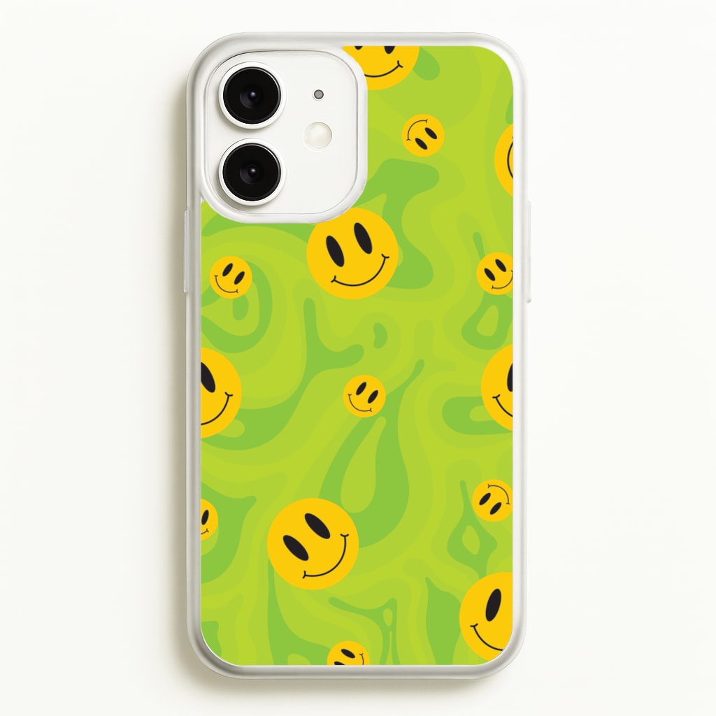 Green Wavey Smileys Pattern - Psychedelic Phone Case for iPhone 11