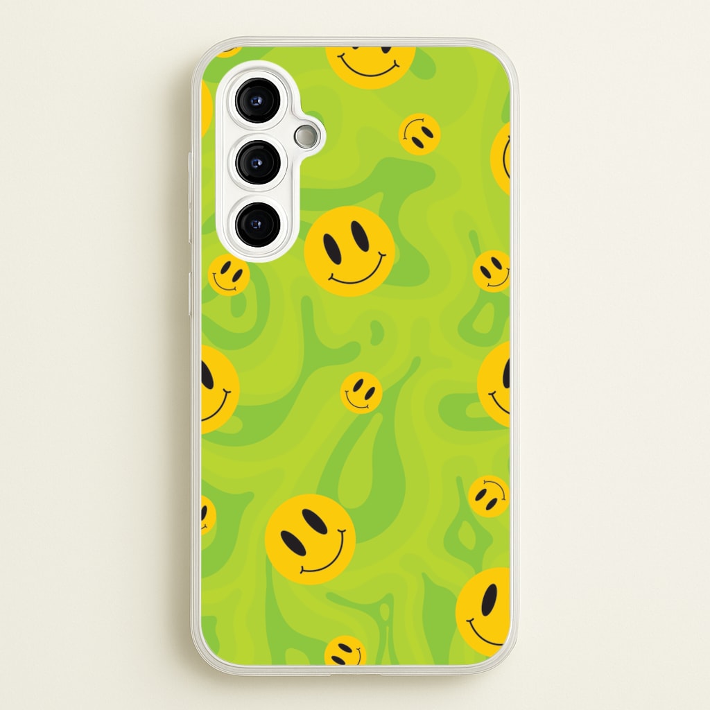 Green Wavey Smileys Pattern - Psychedelic Phone Case for Galaxy A54