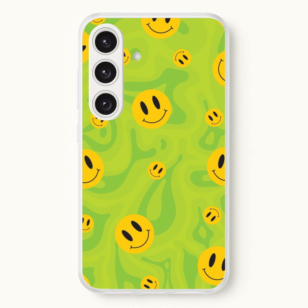 Green Wavey Smileys Pattern - Psychedelic Phone Case for Galaxy S25