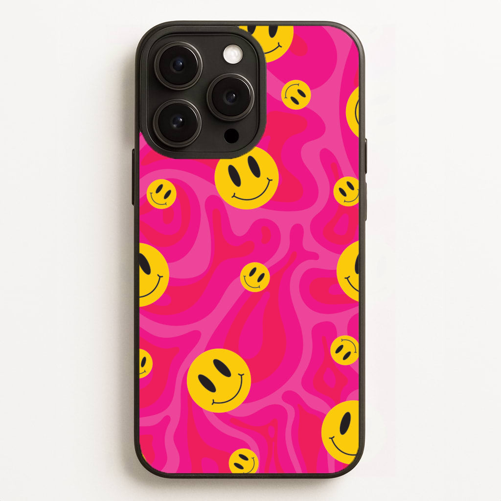 Pink Wavey Smileys Pattern - Psychedelic Phone Case for iPhone 16 Pro Max