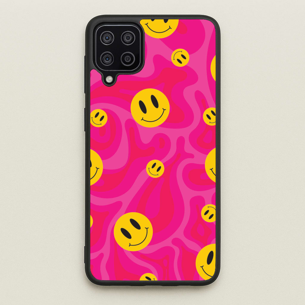 Pink Wavey Smileys Pattern - Psychedelic Phone Case for Galaxy A12