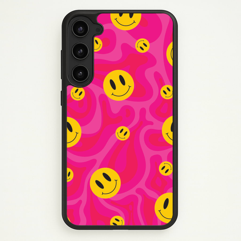 Pink Wavey Smileys Pattern - Psychedelic Phone Case for Galaxy S23
