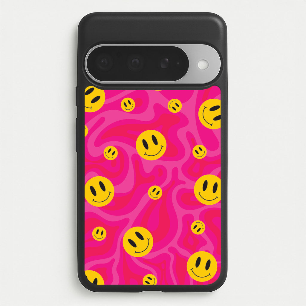Pink Wavey Smileys Pattern Phone Case for Google Pixel 10 Pro XL