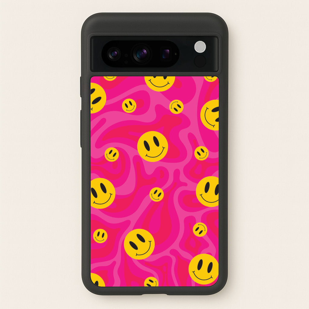Pink Wavey Smileys Pattern - Psychedelic Phone Case for Google Pixel 8 Pro