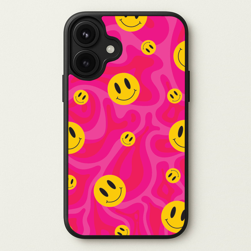 Pink Wavey Smileys Pattern Phone Case for iPhone 17