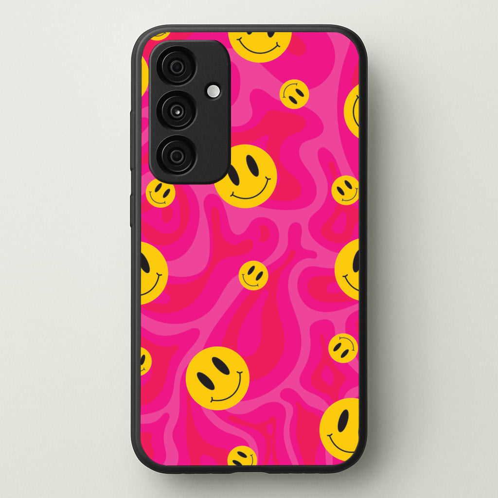 Pink Wavey Smileys Pattern - Psychedelic Phone Case for Galaxy A35