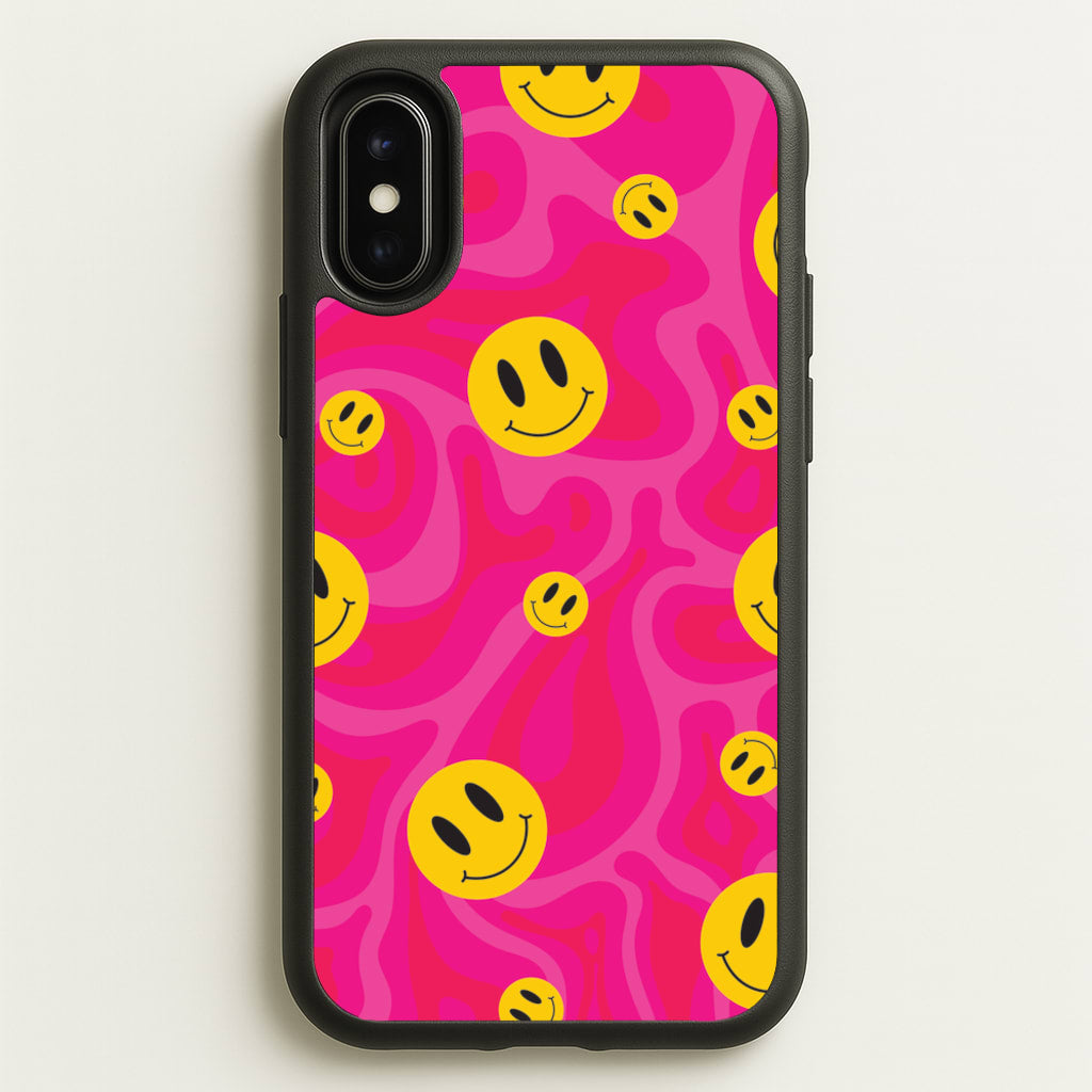 Pink Wavey Smileys Pattern - Psychedelic Phone Case for iPhone X / XS