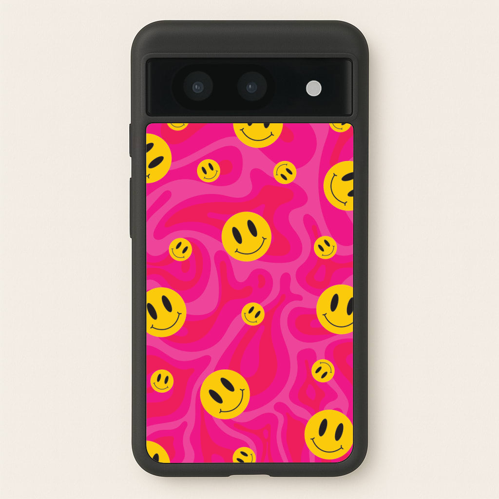 Pink Wavey Smileys Pattern - Psychedelic Phone Case for Google Pixel 8a
