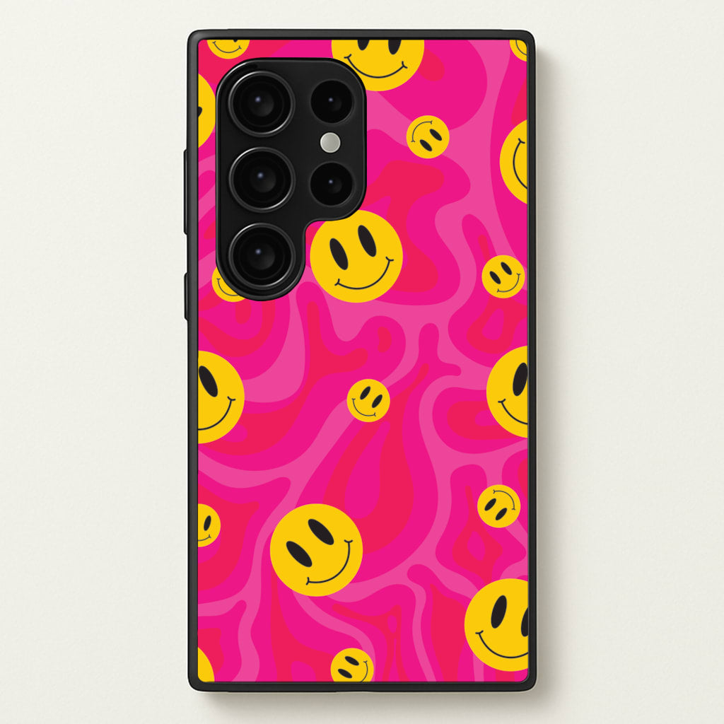 Pink Wavey Smileys Pattern - Psychedelic Phone Case for Galaxy S24 Ultra