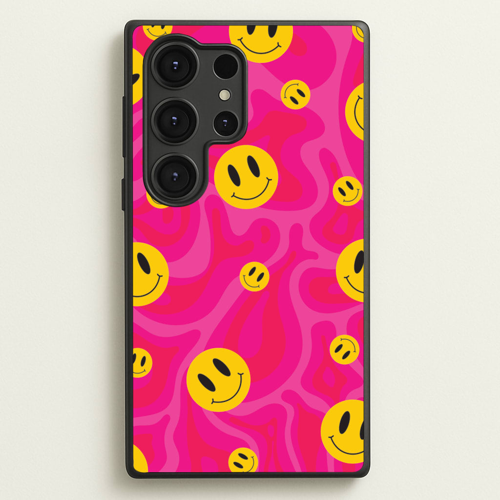 Pink Wavey Smileys Pattern - Psychedelic Phone Case for Galaxy S25 Ultra