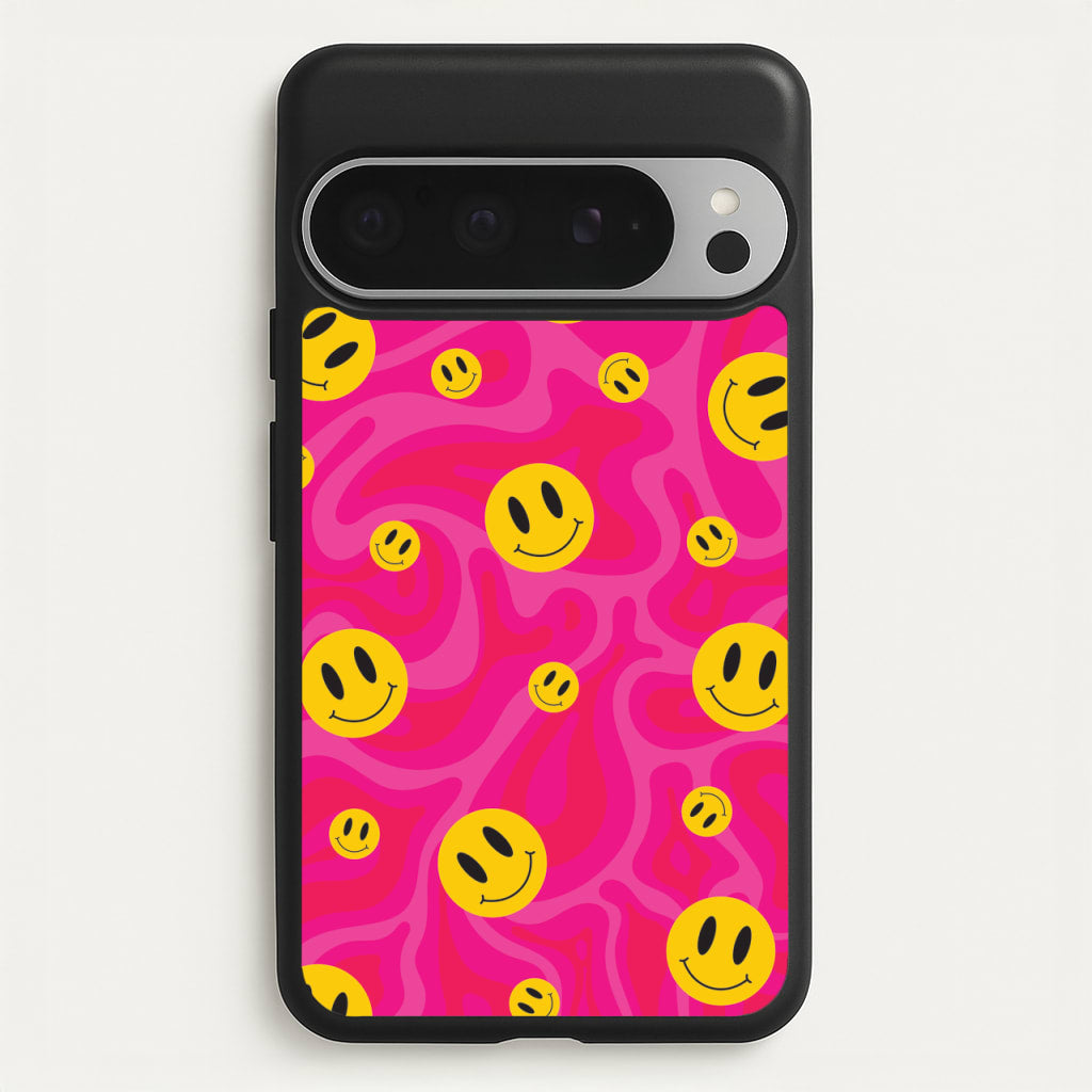 Pink Wavey Smileys Pattern - Psychedelic Phone Case for Google Pixel 9 Pro XL