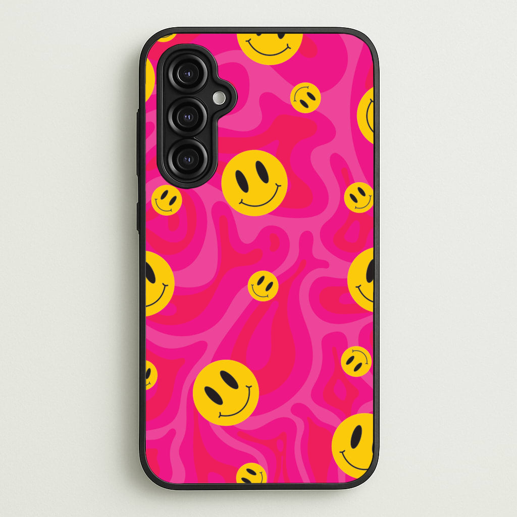 Pink Wavey Smileys Pattern - Psychedelic Phone Case for Galaxy A14