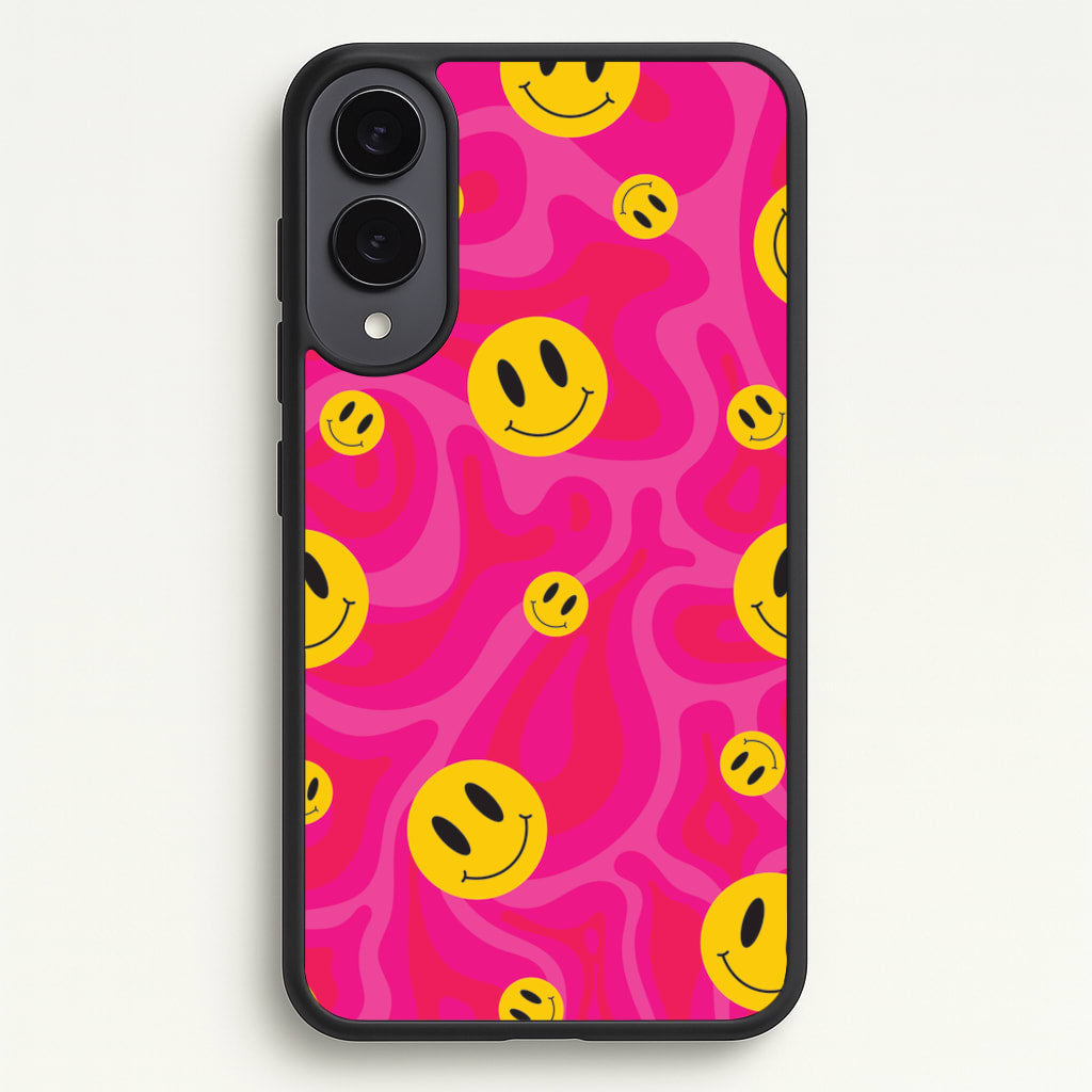Pink Wavey Smileys Pattern - Psychedelic Phone Case for Galaxy S25 Edge