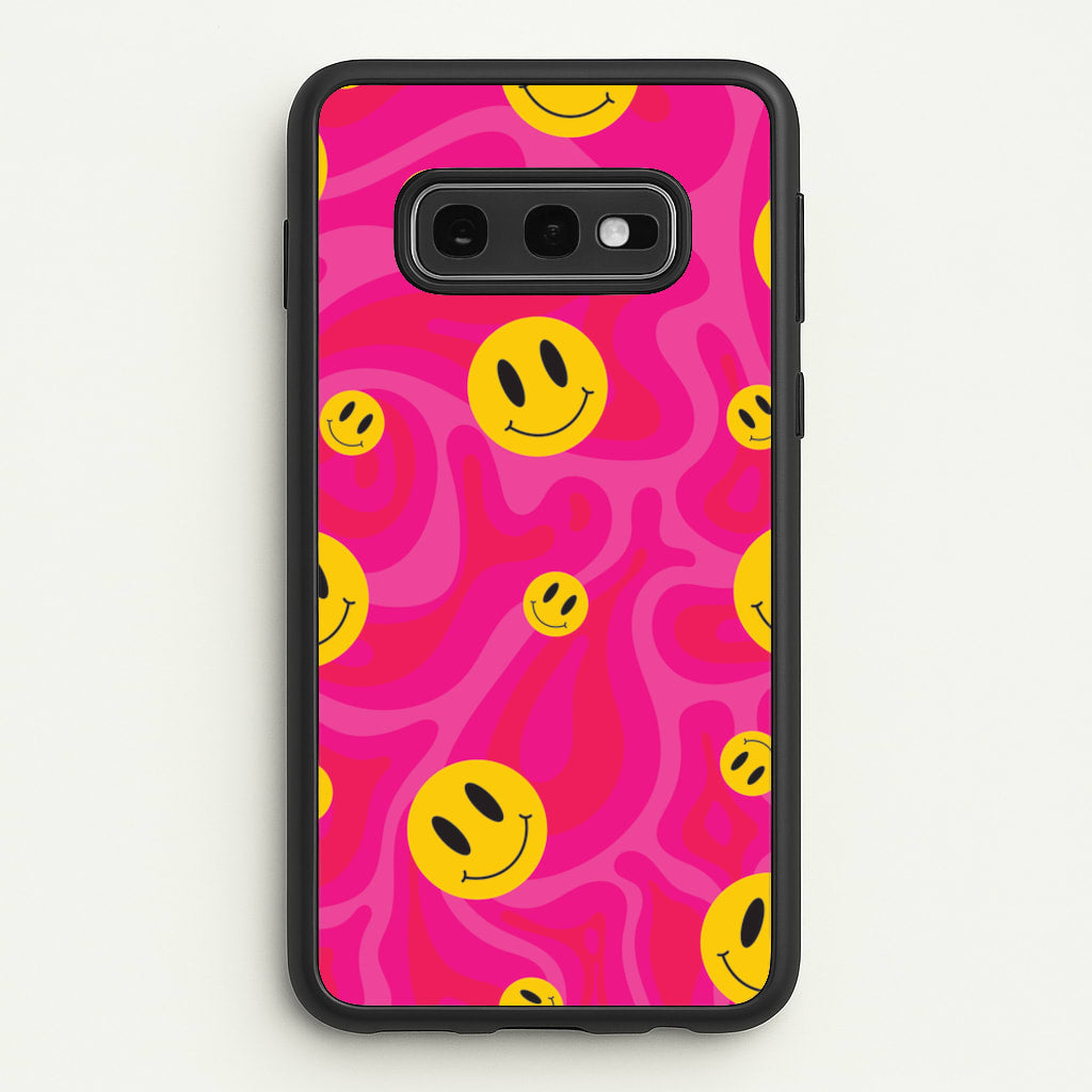 Pink Wavey Smileys Pattern - Psychedelic Phone Case for Galaxy S10e