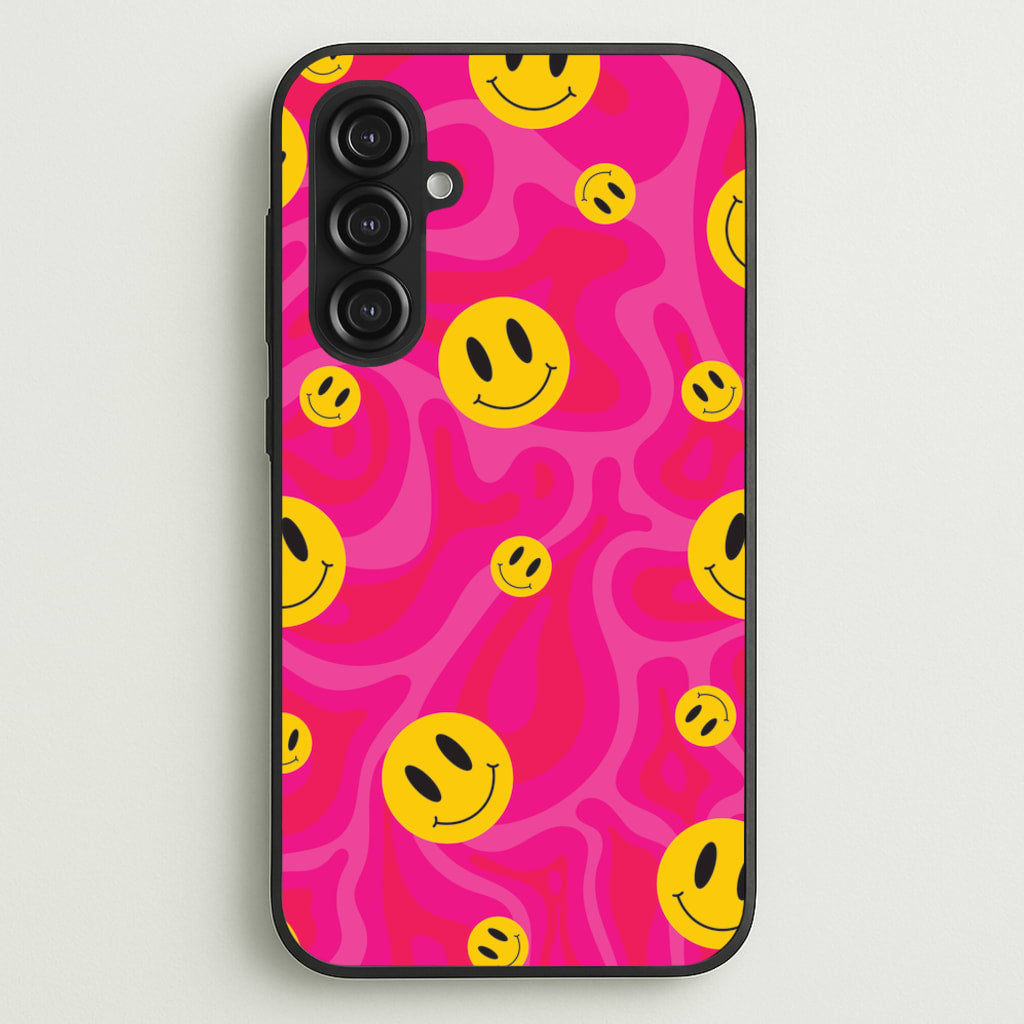 Pink Wavey Smileys Pattern - Psychedelic Phone Case for Galaxy S23FE