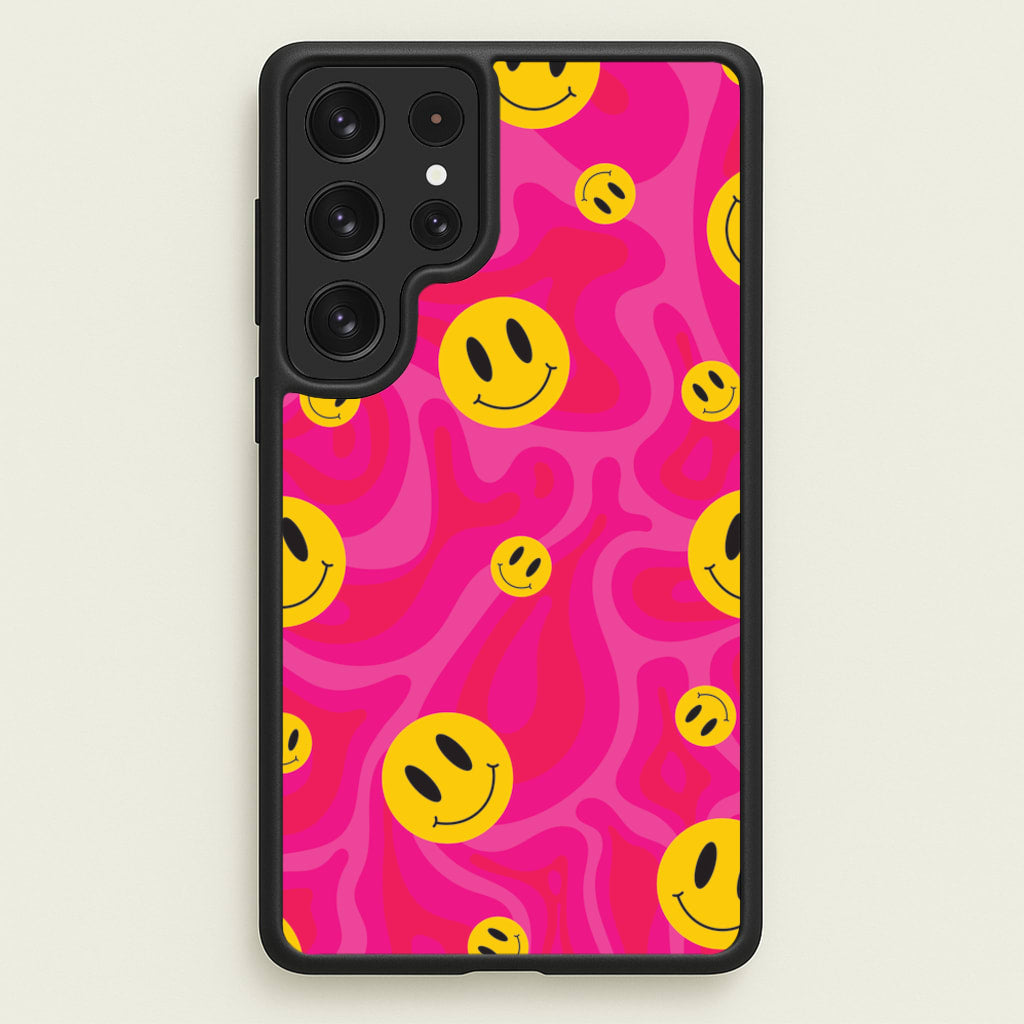 Pink Wavey Smileys Pattern - Psychedelic Phone Case for Galaxy S22 Ultra
