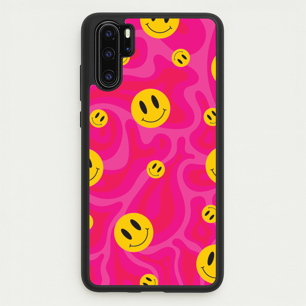 Pink Wavey Smileys Pattern - Psychedelic Phone Case for Huawei P30 Pro
