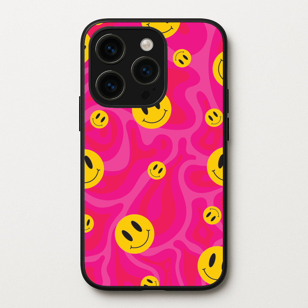 Pink Wavey Smileys Pattern - Psychedelic Phone Case for iPhone 15 Pro