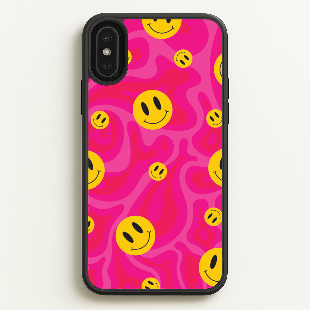 Pink Wavey Smileys Pattern - Psychedelic Phone Case for iPhone XS Max