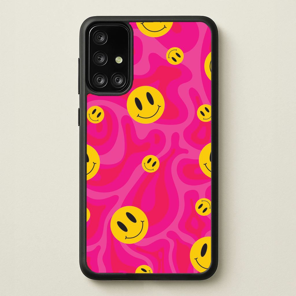 Pink Wavey Smileys Pattern - Psychedelic Phone Case for Galaxy A71