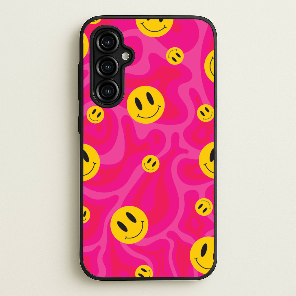 Pink Wavey Smileys Pattern - Psychedelic Phone Case for Galaxy A54