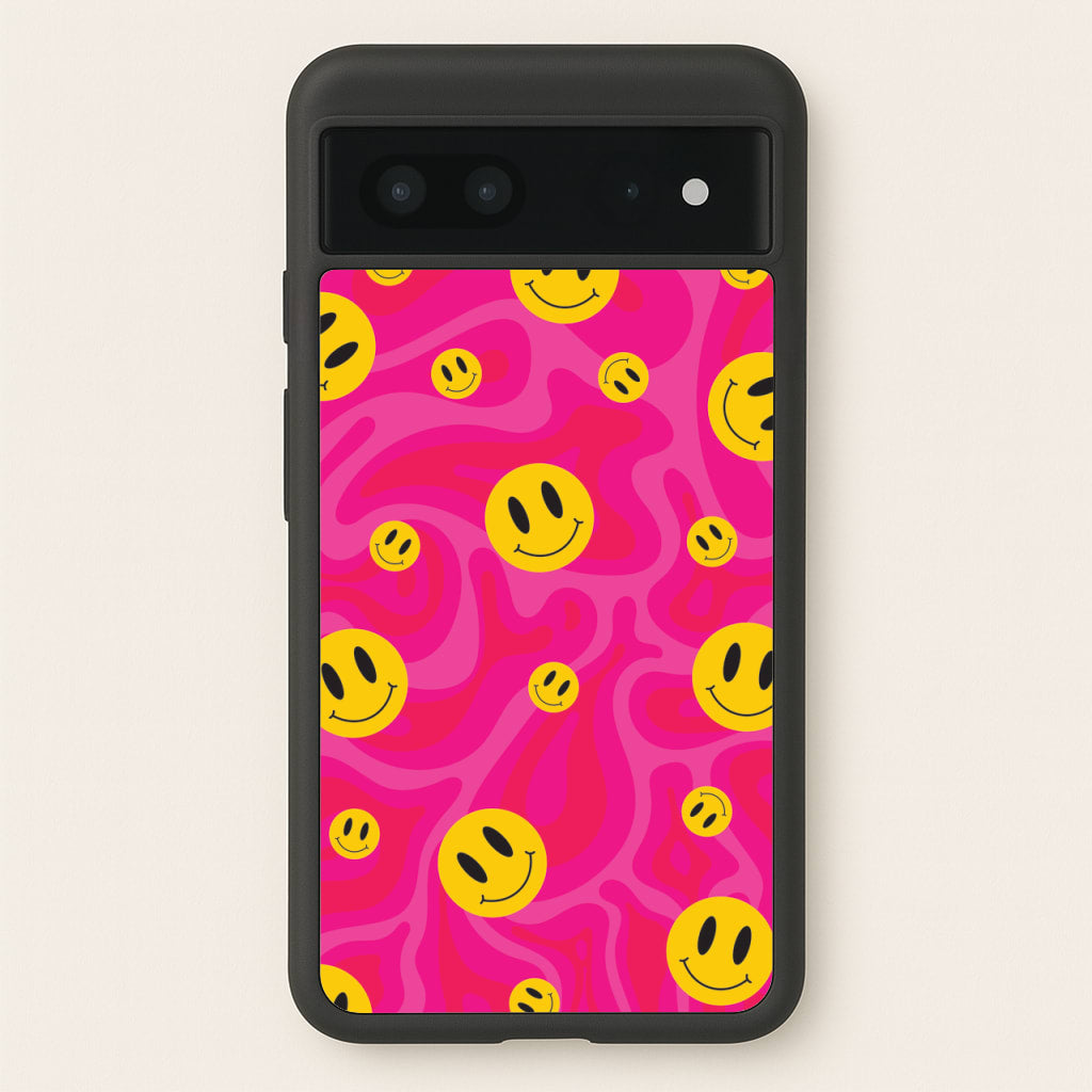 Pink Wavey Smileys Pattern - Psychedelic Phone Case for Google Pixel 7