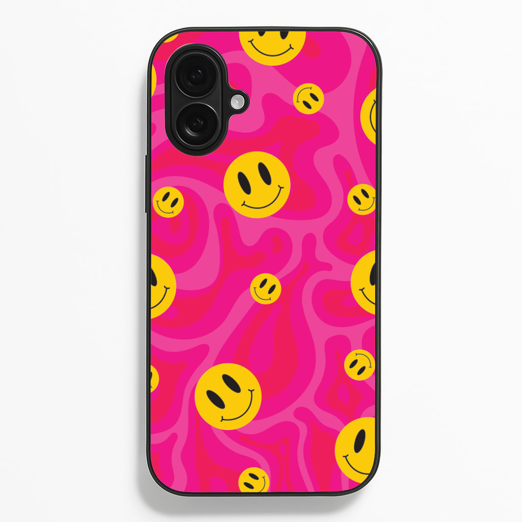 Pink Wavey Smileys Pattern - Psychedelic Phone Case for iPhone 16 Plus
