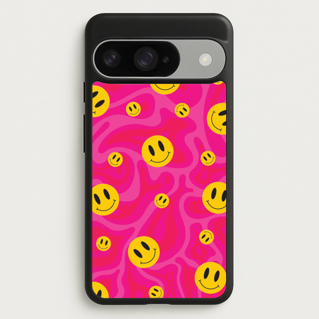 Pink Wavey Smileys Pattern Phone Case for Google Pixel 10 / 10 Pro