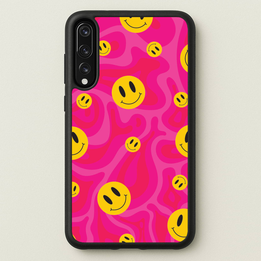 Pink Wavey Smileys Pattern - Psychedelic Phone Case for Huawei P20 Pro