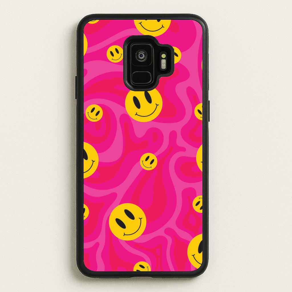 Pink Wavey Smileys Pattern - Psychedelic Phone Case for Galaxy S9