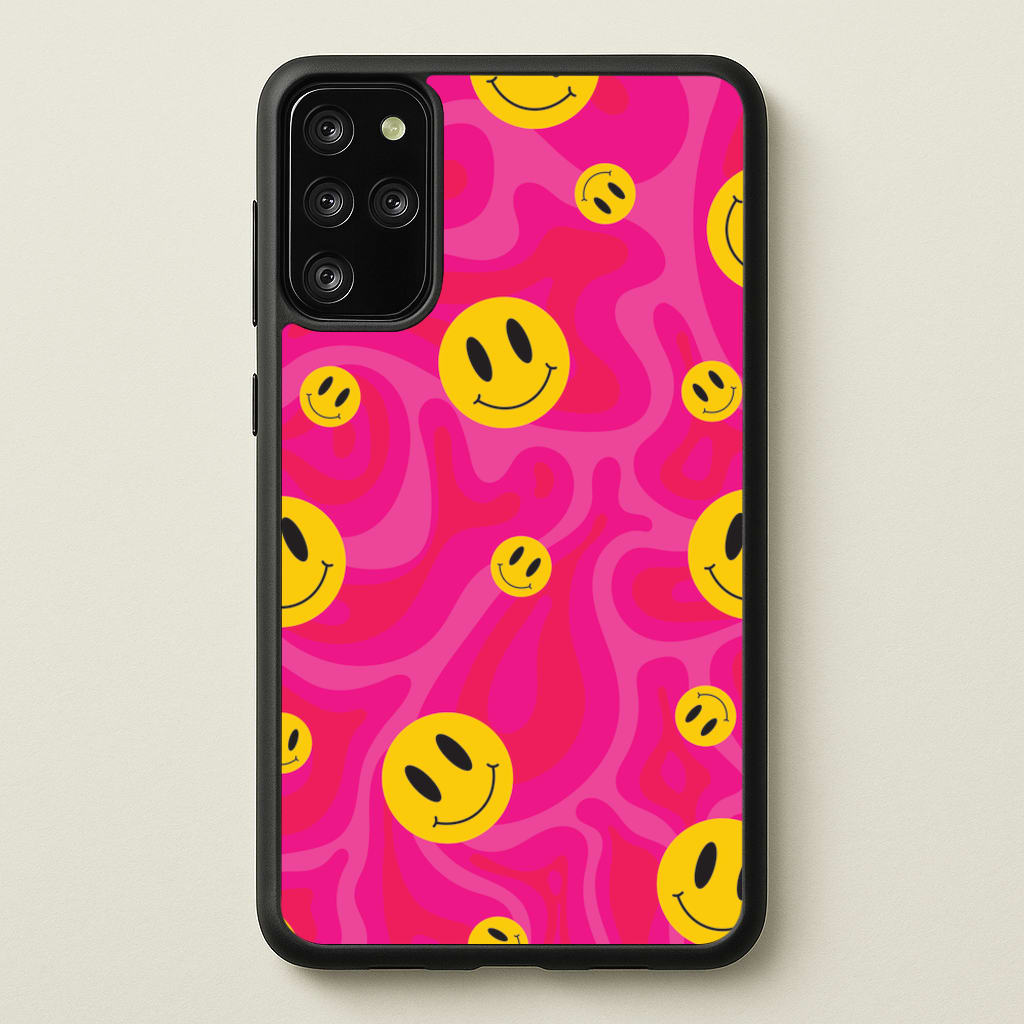 Pink Wavey Smileys Pattern - Psychedelic Phone Case for Galaxy S20 Plus