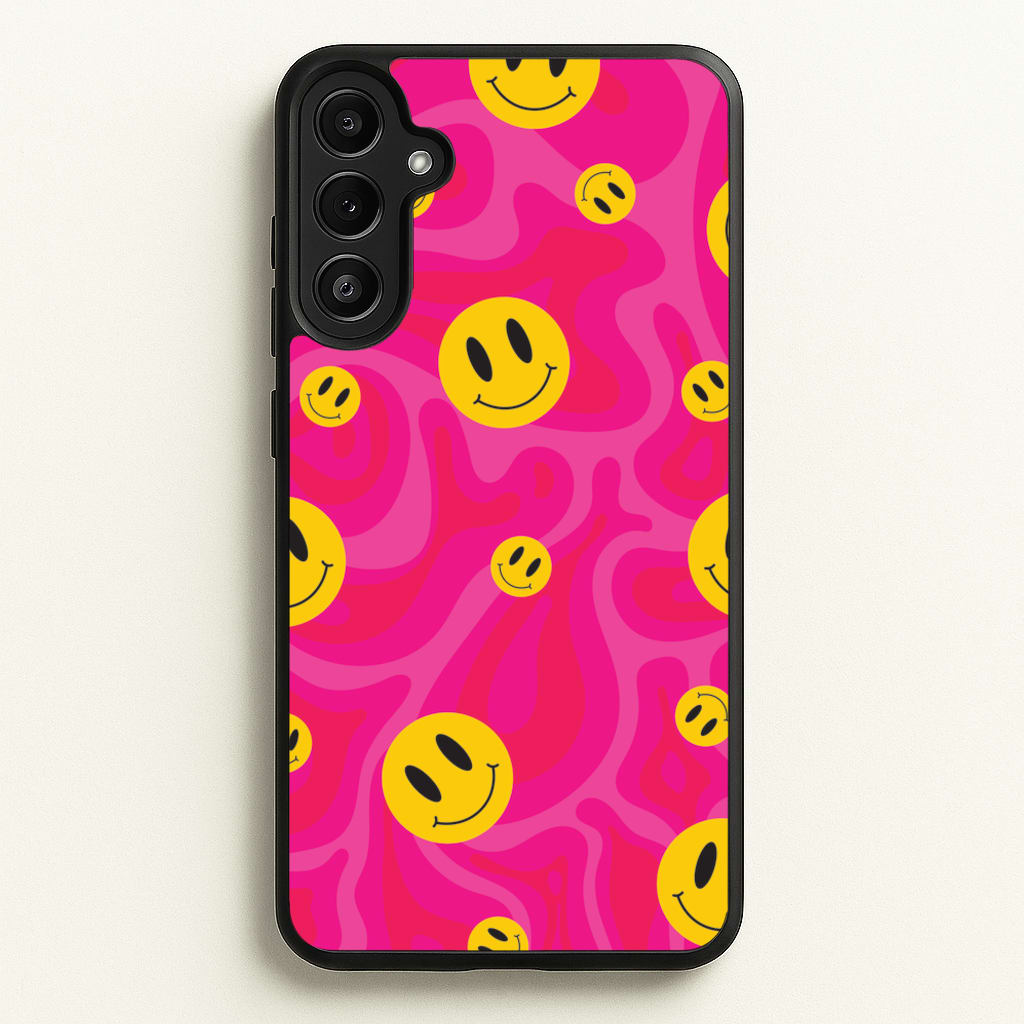 Pink Wavey Smileys Pattern - Psychedelic Phone Case for Galaxy A34