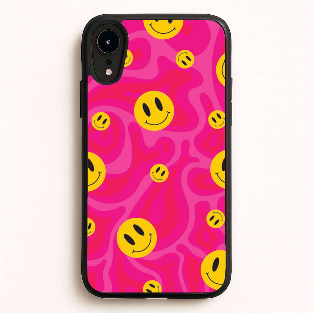 Pink Wavey Smileys Pattern - Psychedelic Phone Case for iPhone XR