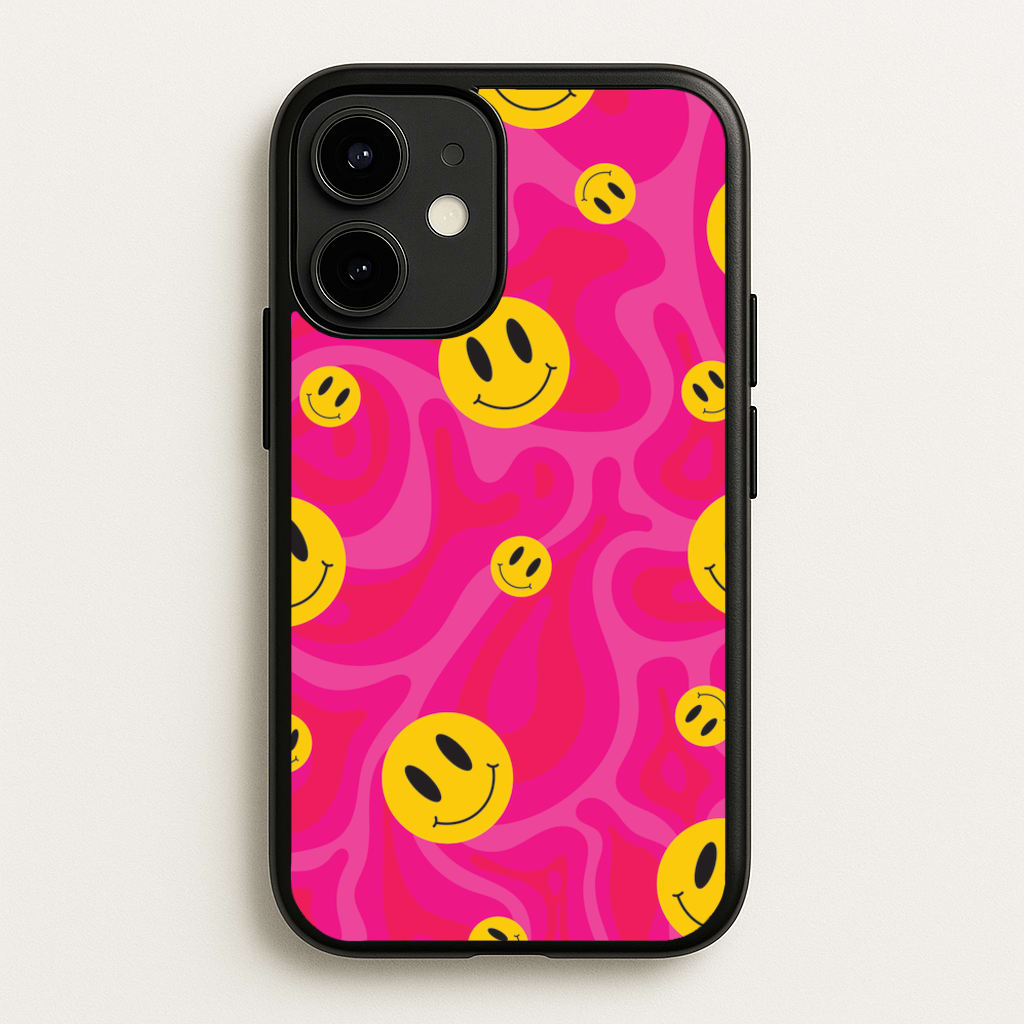 Pink Wavey Smileys Pattern - Psychedelic Phone Case for iPhone 12 Mini