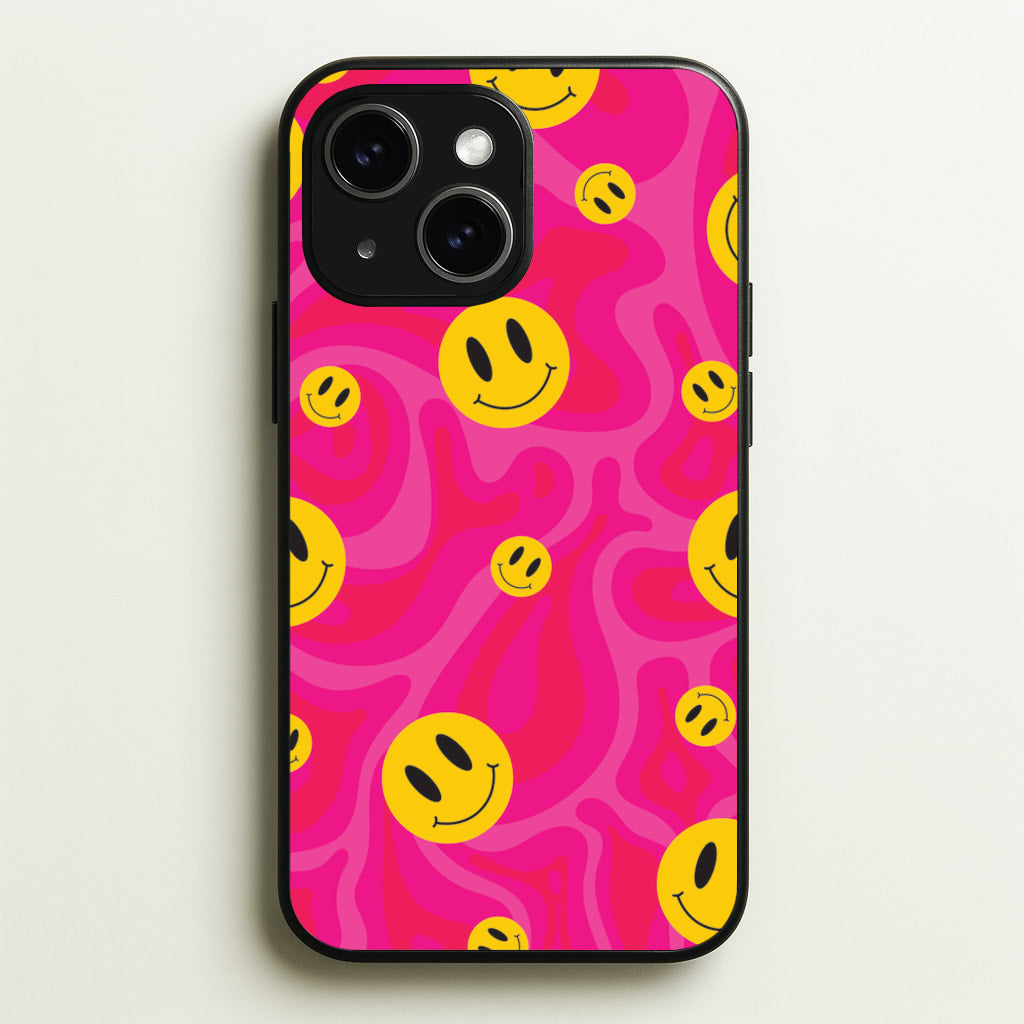 Pink Wavey Smileys Pattern - Psychedelic Phone Case for iPhone 14 Plus