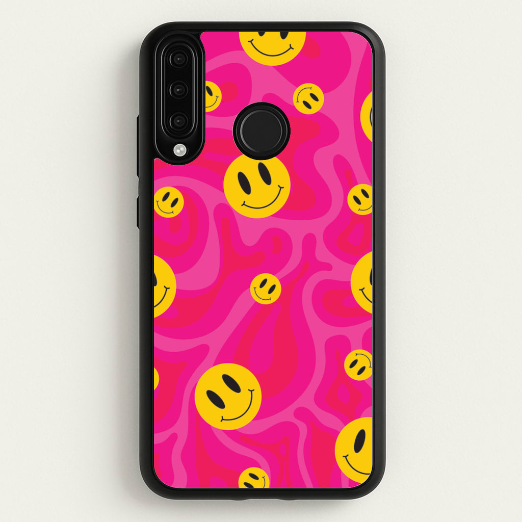 Pink Wavey Smileys Pattern - Psychedelic Phone Case for Huawei P30 Lite