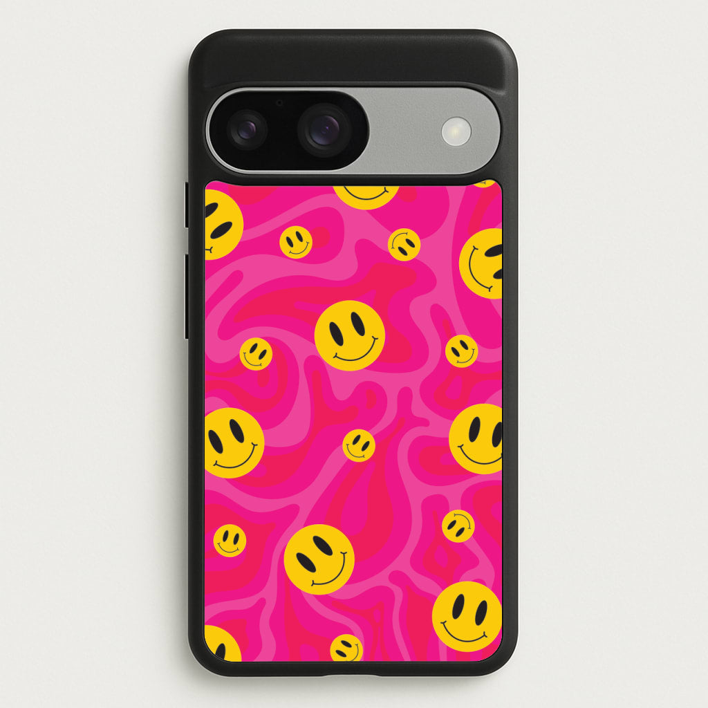 Pink Wavey Smileys Pattern - Psychedelic Phone Case for Google Pixel 9 / 9 Pro