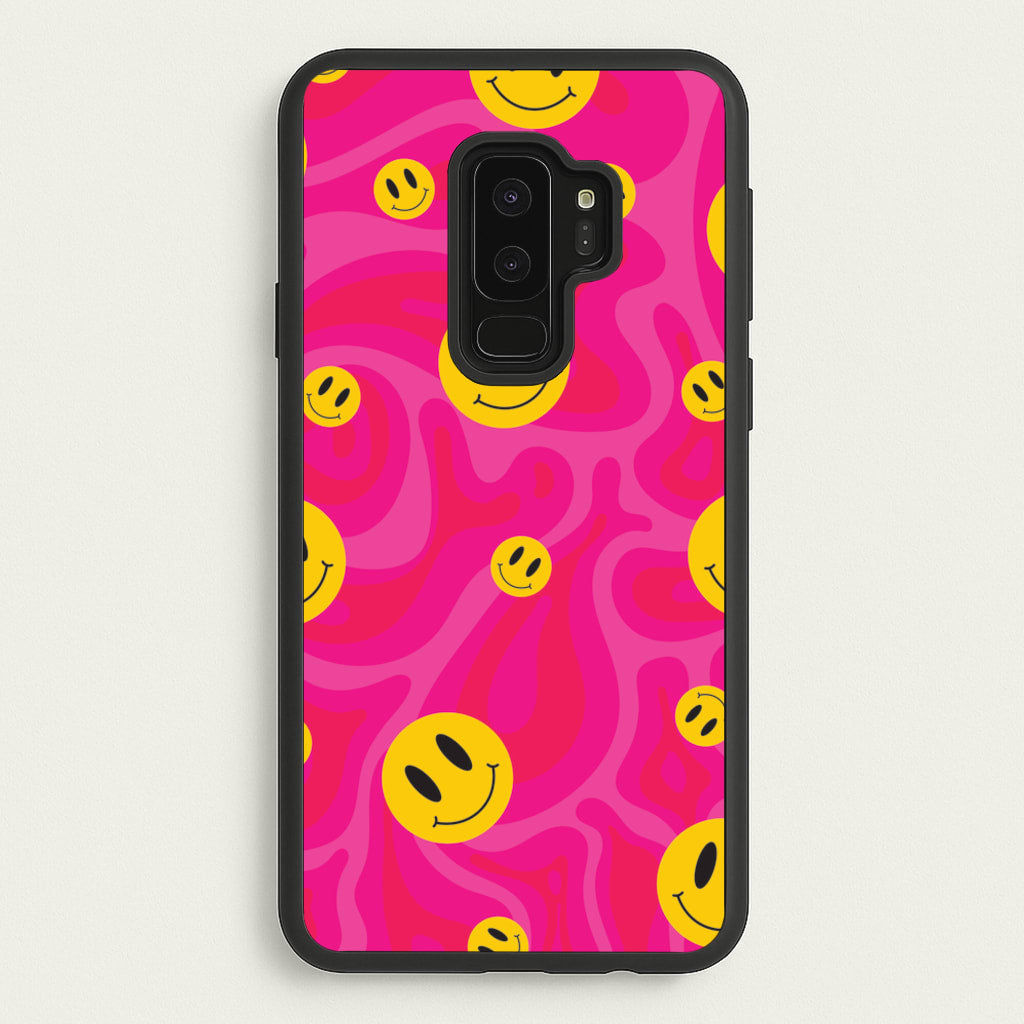 Pink Wavey Smileys Pattern - Psychedelic Phone Case for Galaxy S9 Plus