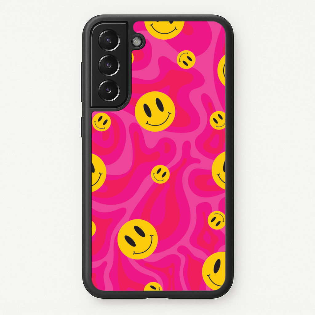 Pink Wavey Smileys Pattern - Psychedelic Phone Case for Galaxy S21