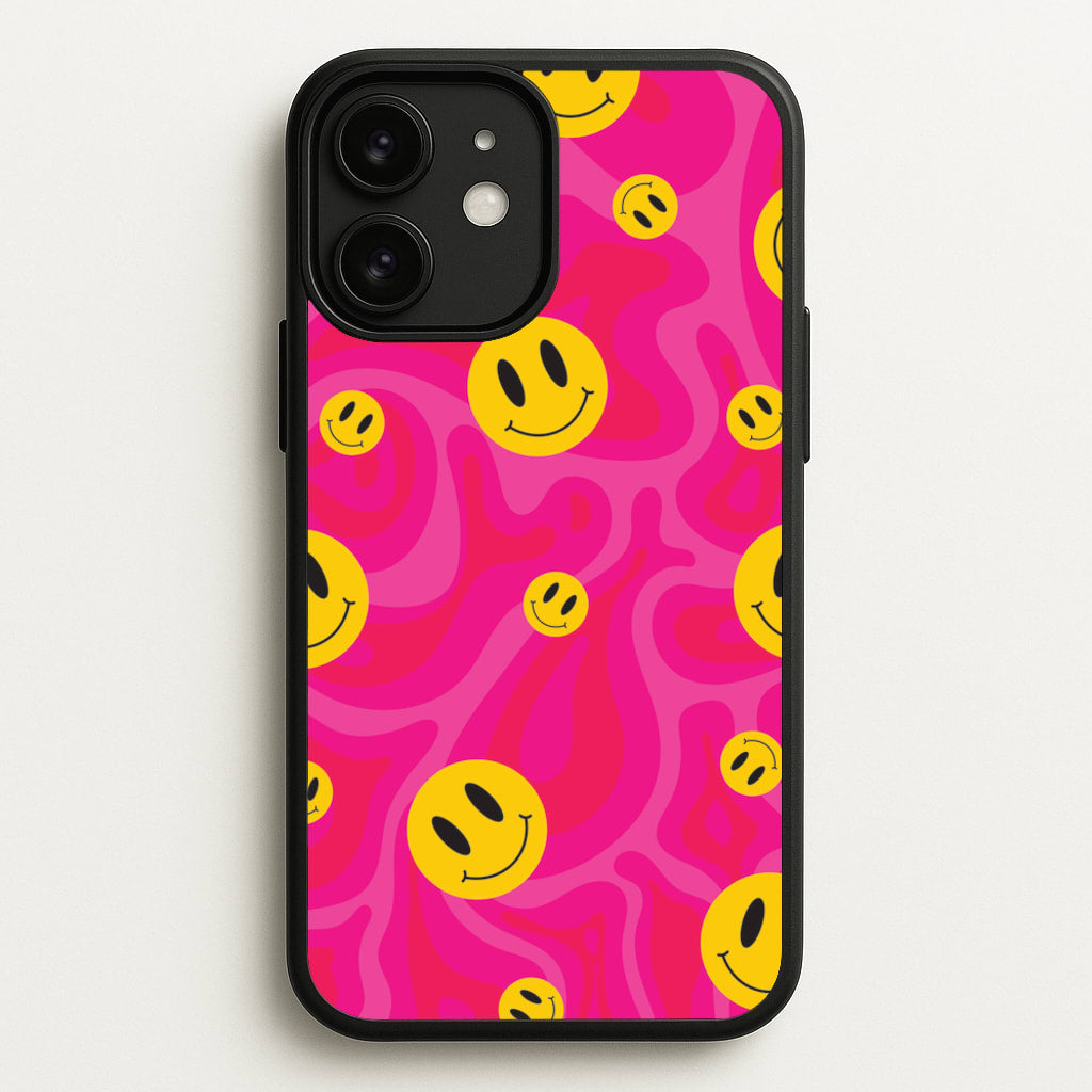 Pink Wavey Smileys Pattern - Psychedelic Phone Case for iPhone 11