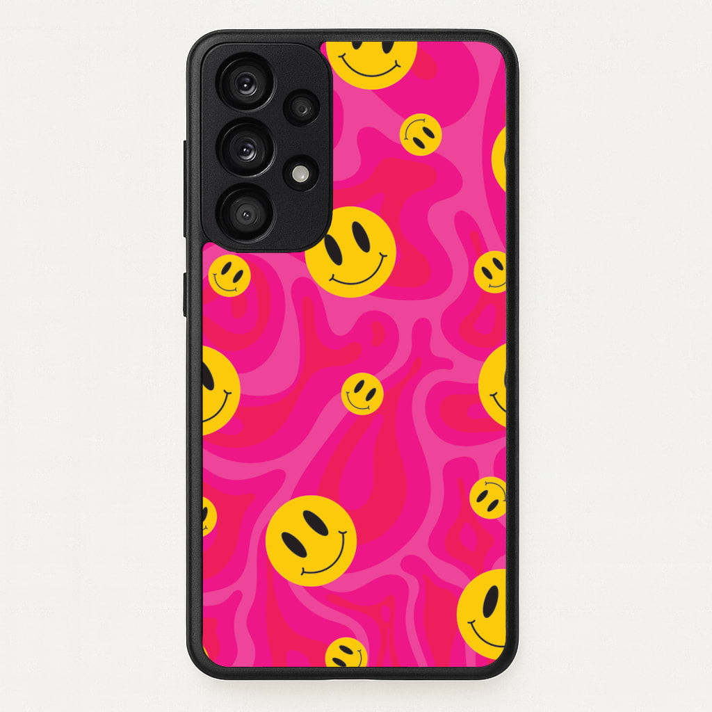 Pink Wavey Smileys Pattern - Psychedelic Phone Case for Galaxy A53
