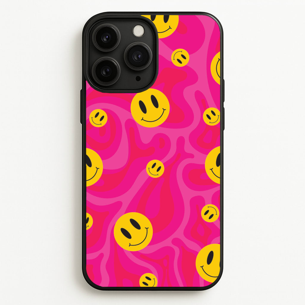 Pink Wavey Smileys Pattern - Psychedelic Phone Case for iPhone 11 Pro